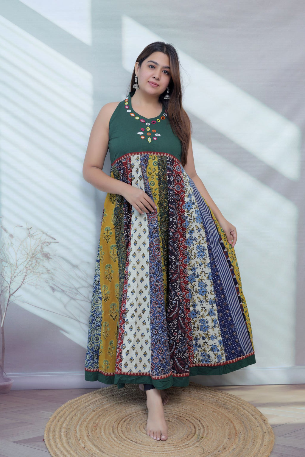 Misha Multi Ajarakh Mirror Cotton Kurti/One Piece
