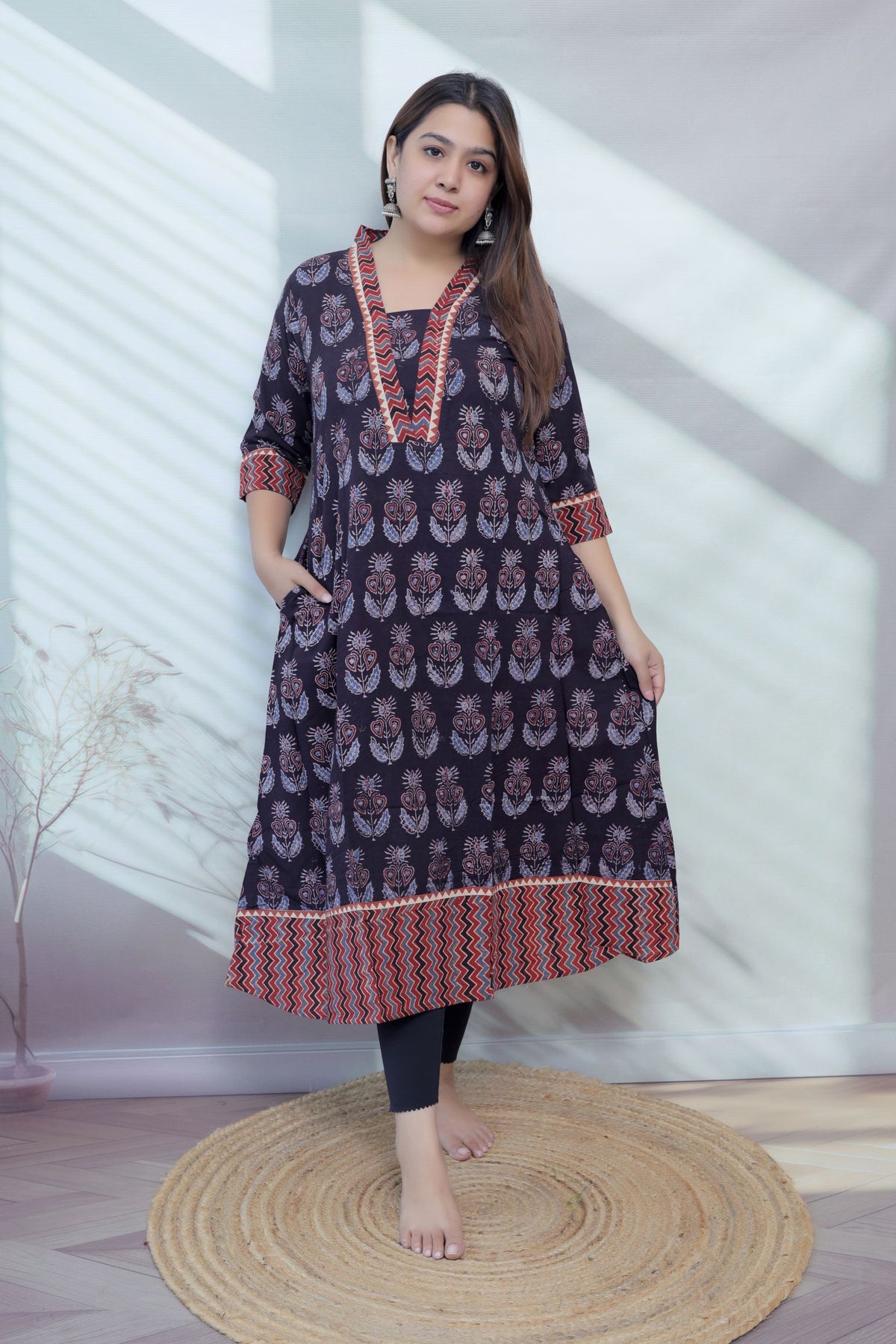 Ria Black Ajarakh Buta Natural Dye Cotton Kurti