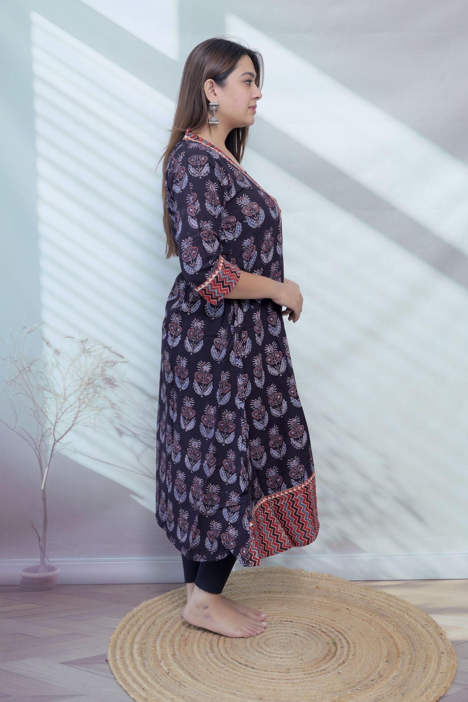 Ria Black Ajarakh Buta Natural Dye Cotton Kurti