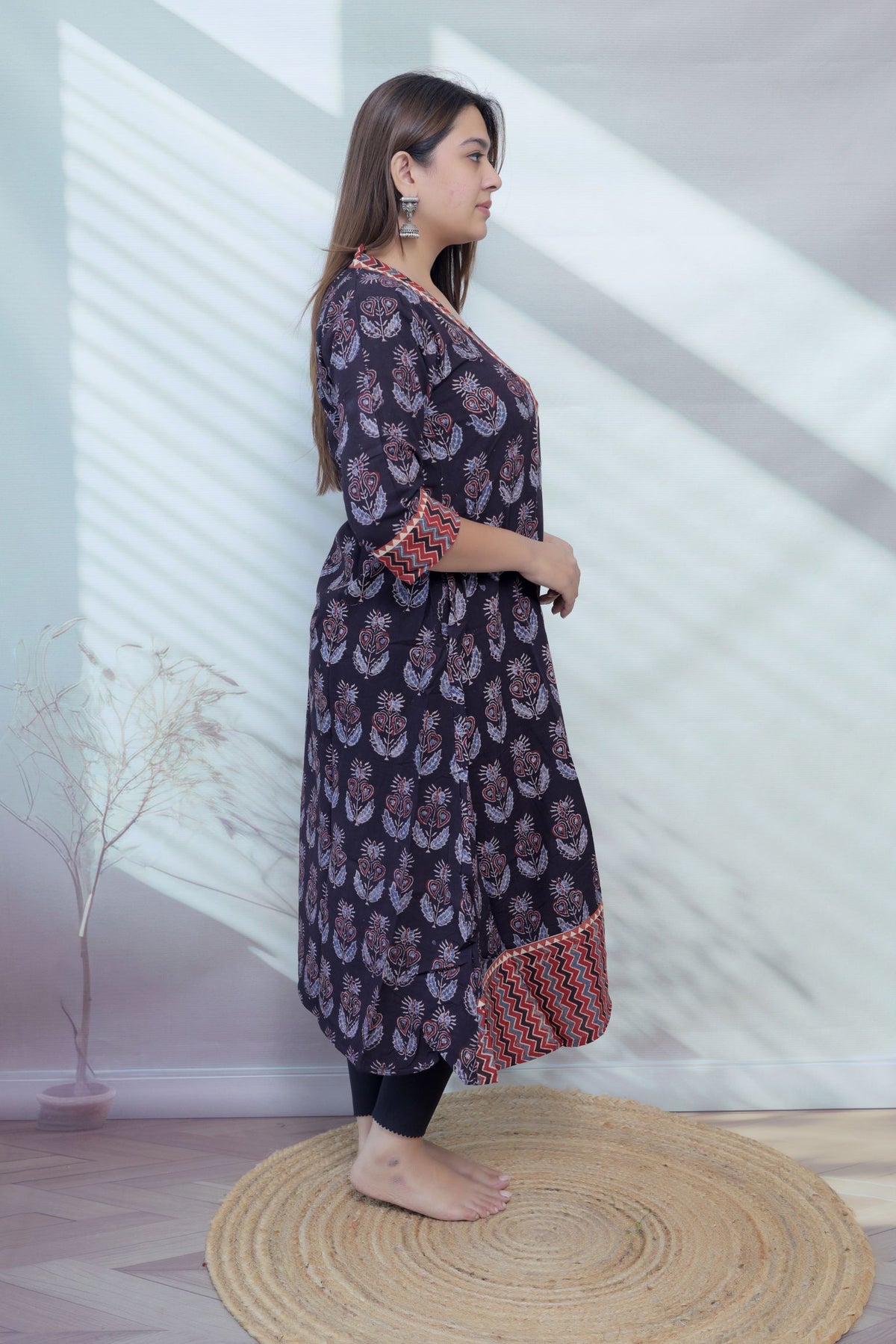 Ria Black Ajarakh Buta Natural Dye Cotton Kurti