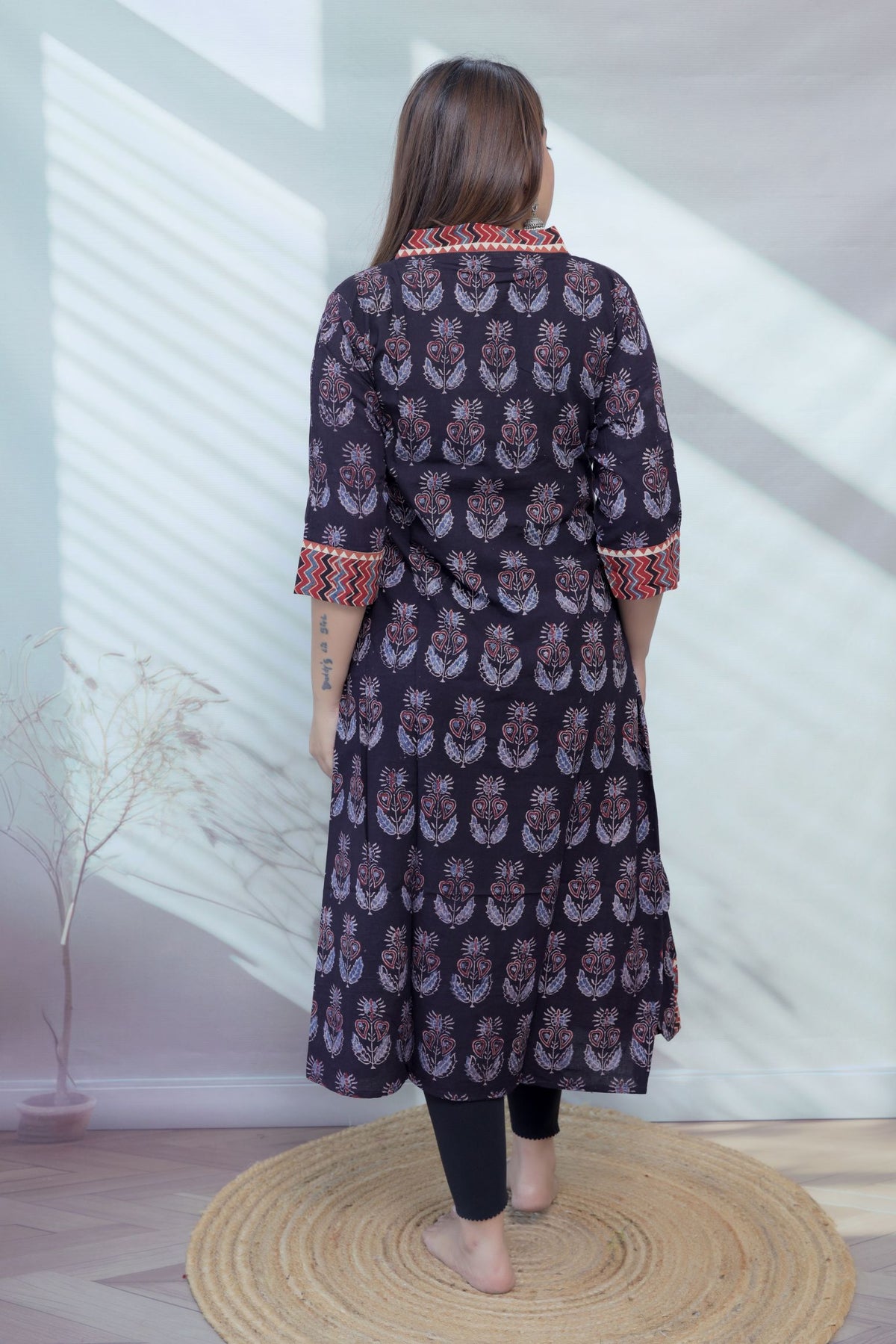 Ria Black Ajarakh Buta Natural Dye Cotton Kurti