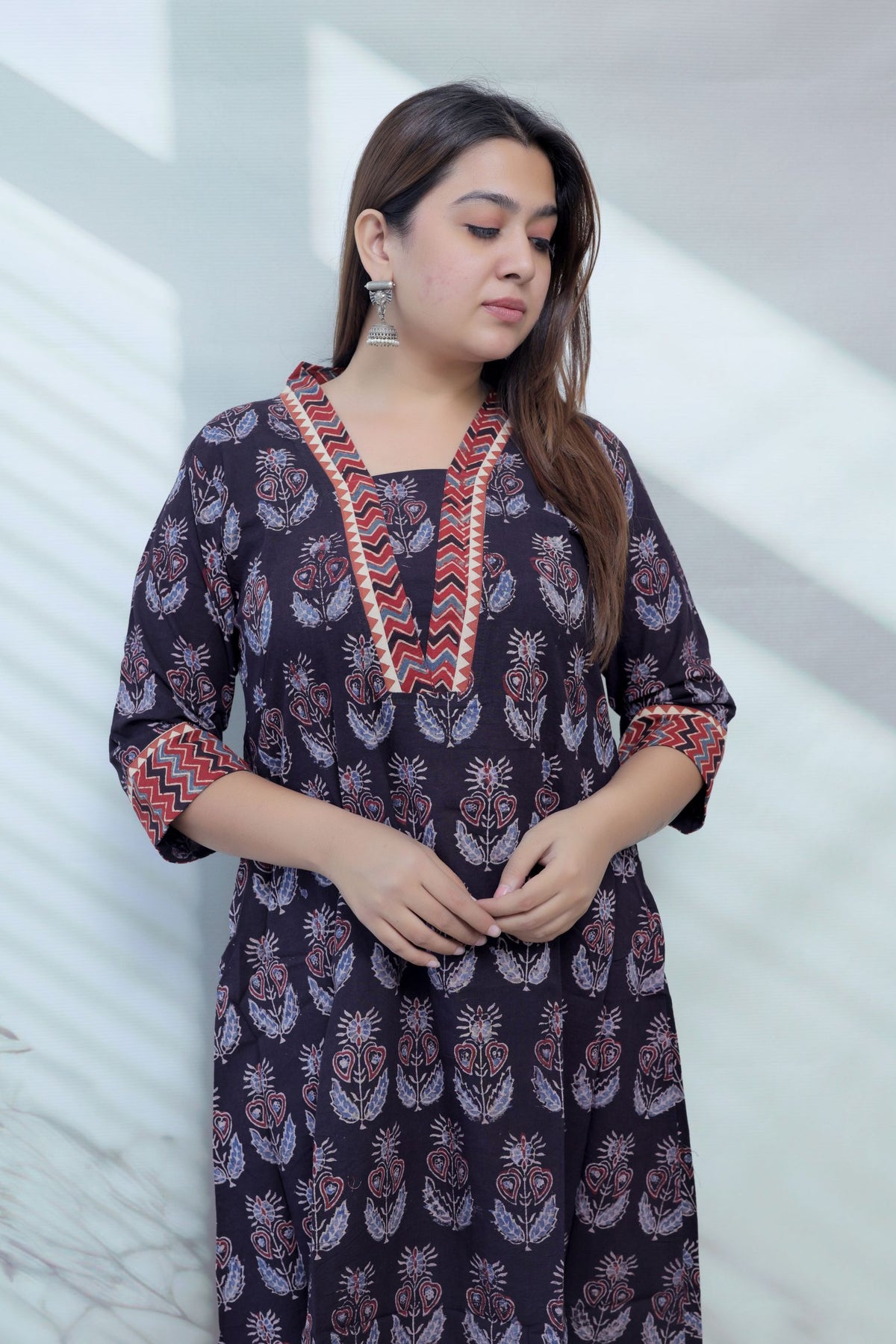 Ria Black Ajarakh Buta Natural Dye Cotton Kurti