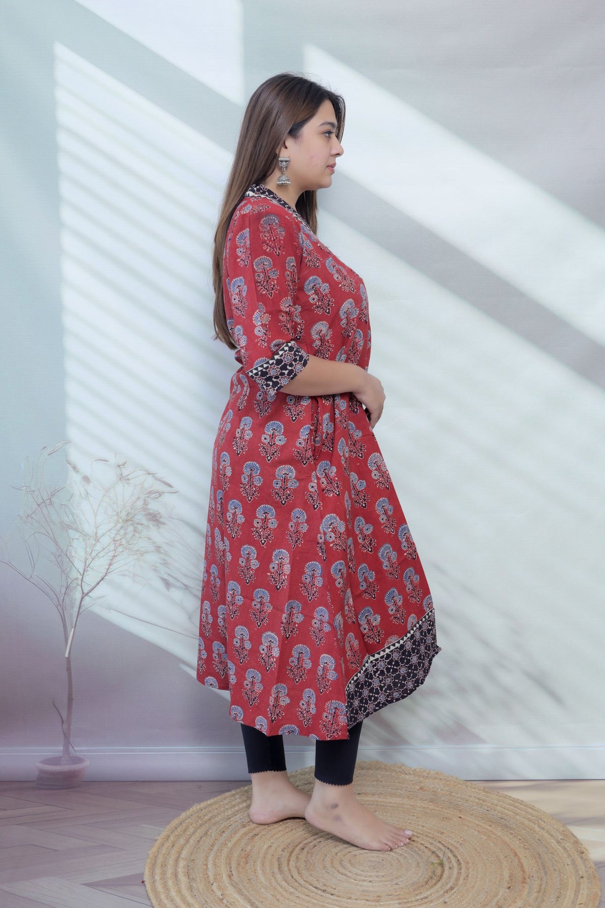 Ria Maroon Ajarakh Buta Natural Dye Cotton Kurti