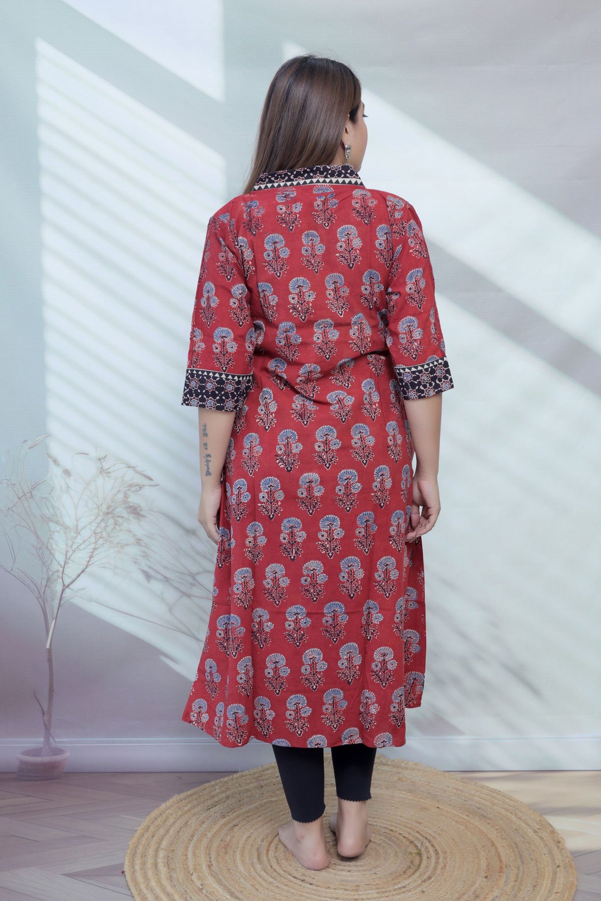 Ria Maroon Ajarakh Buta Natural Dye Cotton Kurti