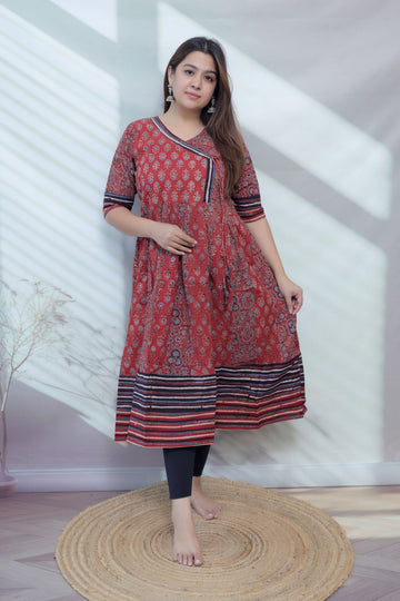 Riva Cream Angarakha Ajarakh Cotton Kurti