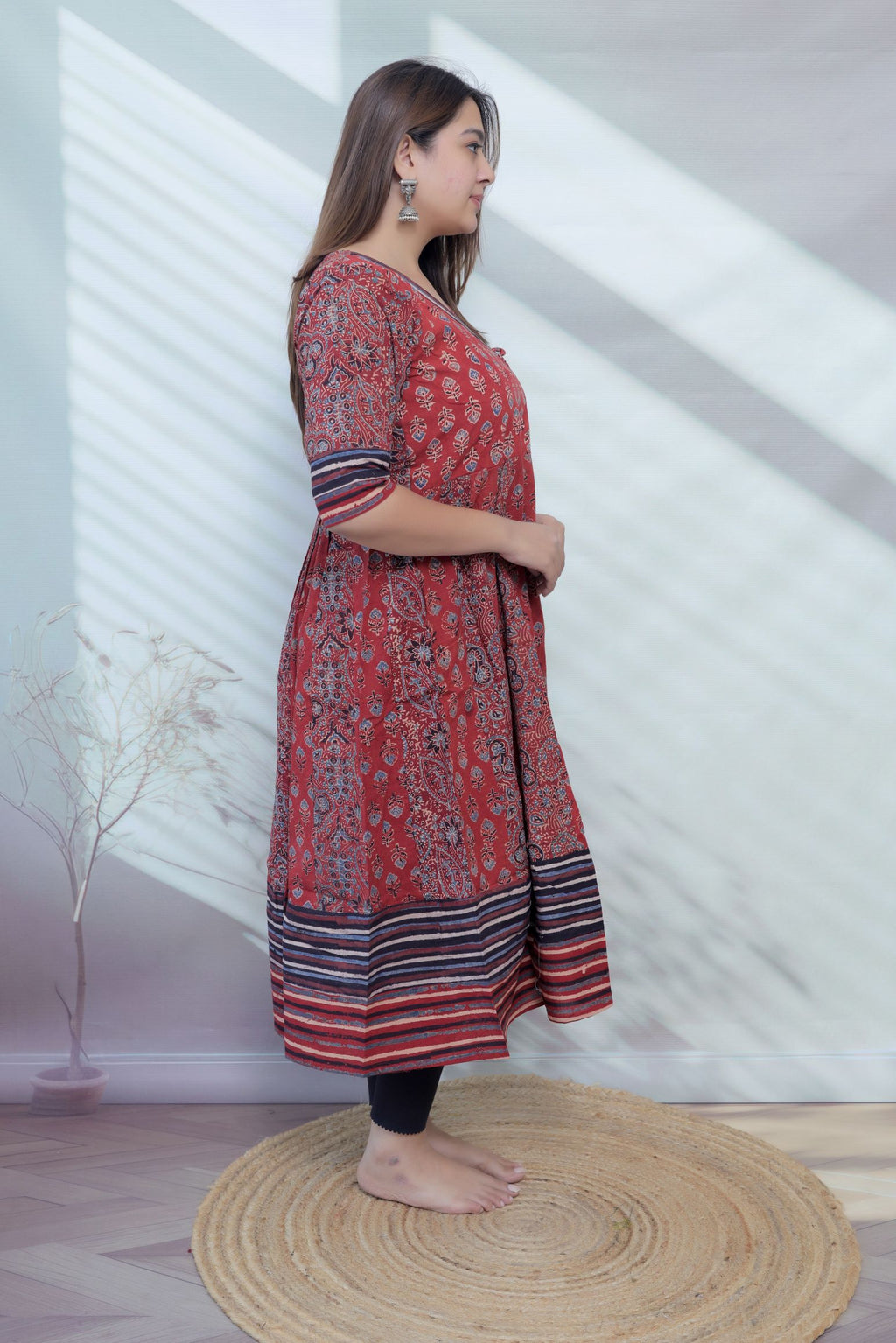 Riva Cream Angarakha Ajarakh Cotton Kurti