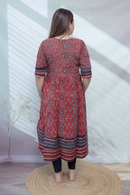 Riva Cream Angarakha Ajarakh Cotton Kurti