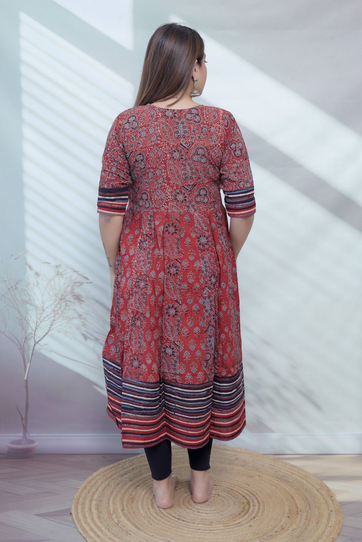Riva Cream Angarakha Ajarakh Cotton Kurti