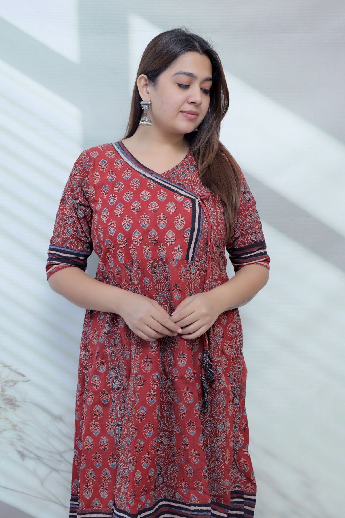 Riva Cream Angarakha Ajarakh Cotton Kurti