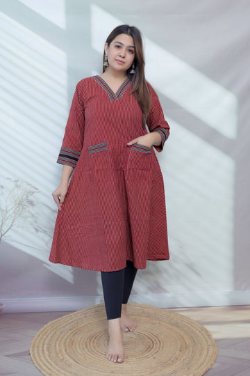 Ayra Blockprint Front Pocket Cotton Kurti