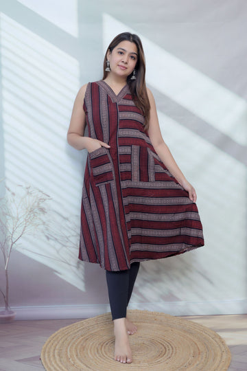 Anaya Blockprint Lining Pocket Cotton Sleeveless Kurta/One piece