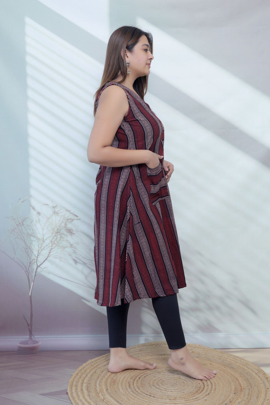 Anaya Blockprint Lining Pocket Cotton Sleeveless Kurta/One piece