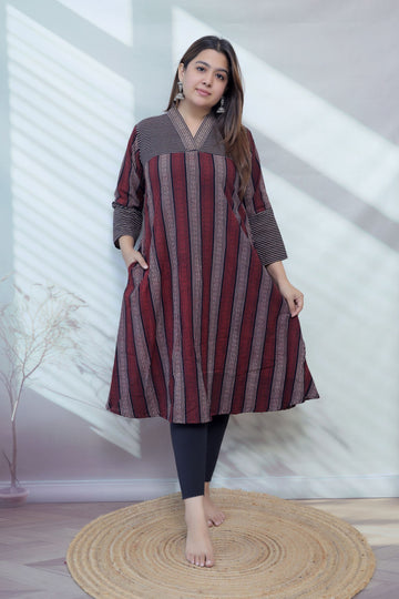 Bhagya Black Blockprint Lining A line Cotton Kurti