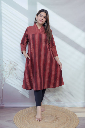 Bhagya Maroon Blockprint Lining A line Cotton Kurta
