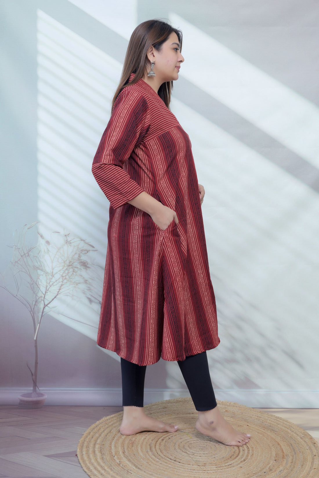 Bhagya Maroon Blockprint Lining A line Cotton Kurta