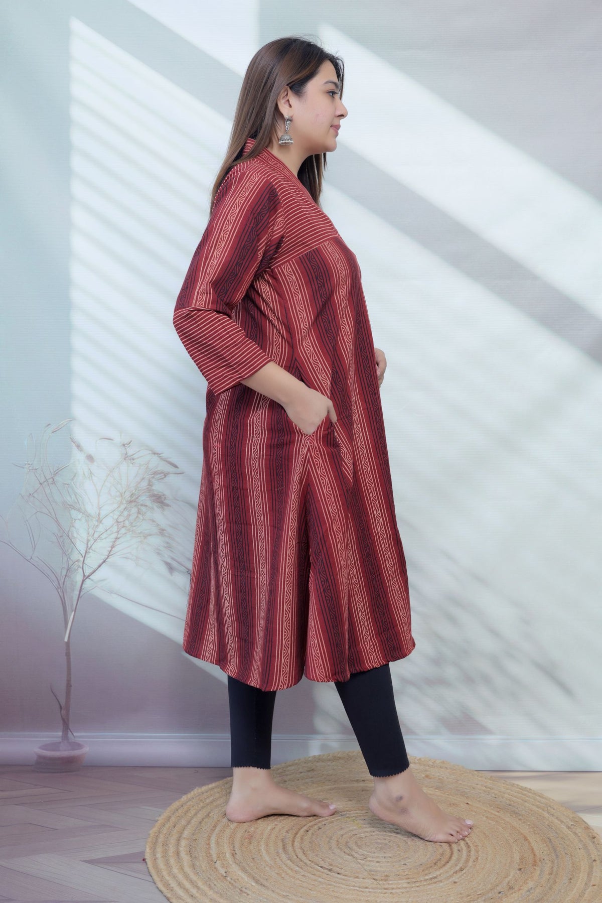 Bhagya Maroon Blockprint Lining A line Cotton Kurta