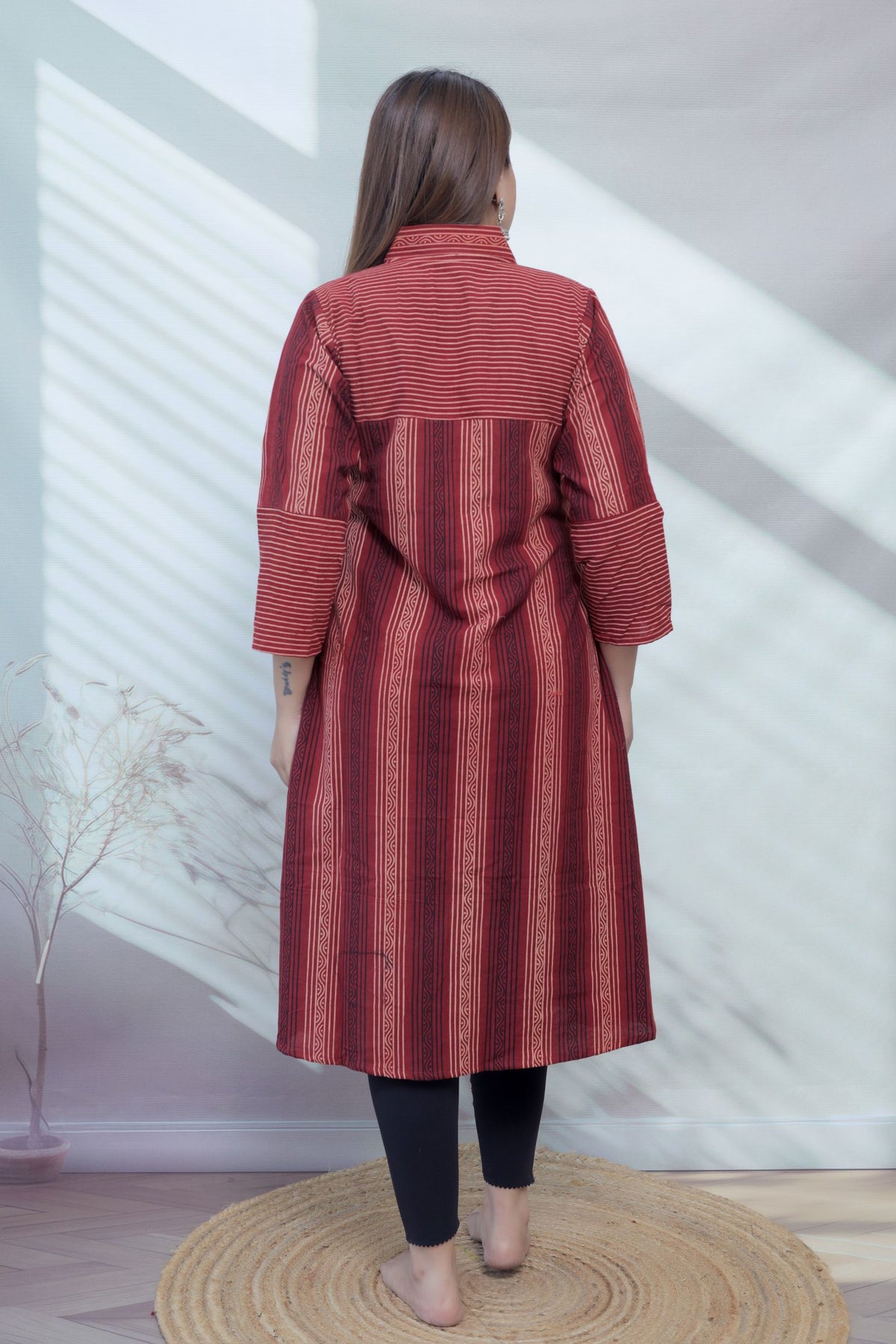 Bhagya Maroon Blockprint Lining A line Cotton Kurta