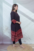 Vaani Black Cotton Blockprint V Neck A line Kurta
