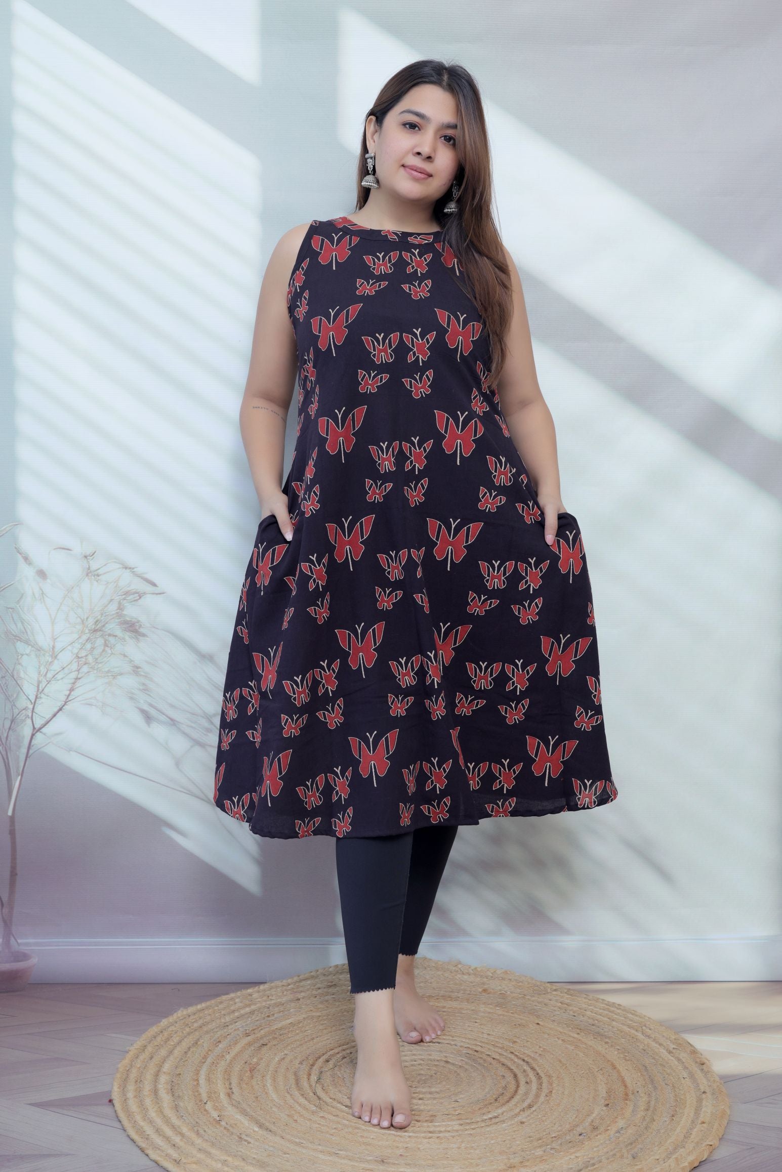 Baani Black Butterfly Cotton Kurti/One Piece