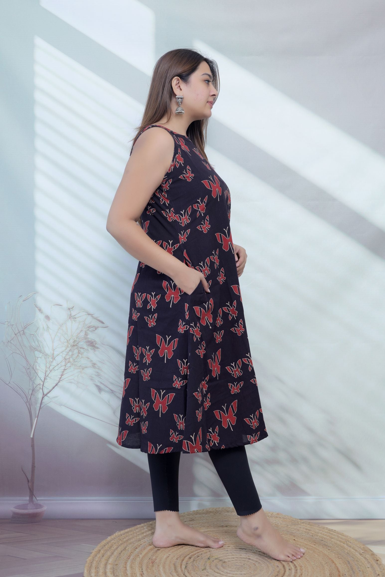 Baani Black Butterfly Cotton Kurti/One Piece