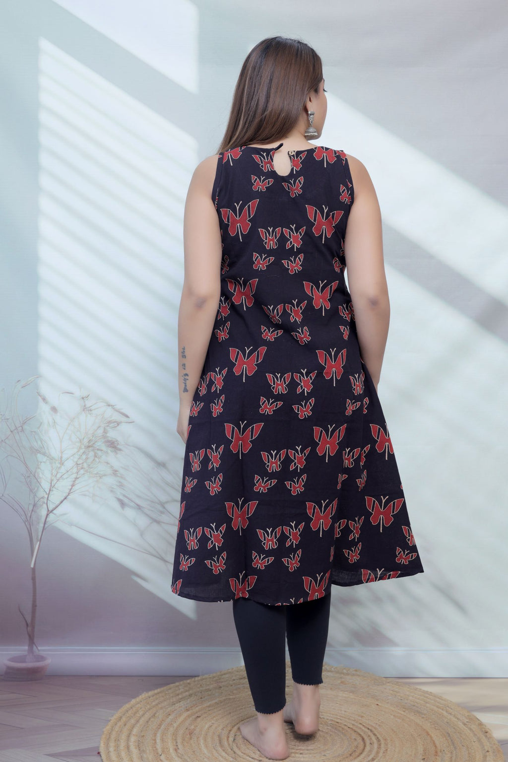 Baani Black Butterfly Cotton Kurti/One Piece