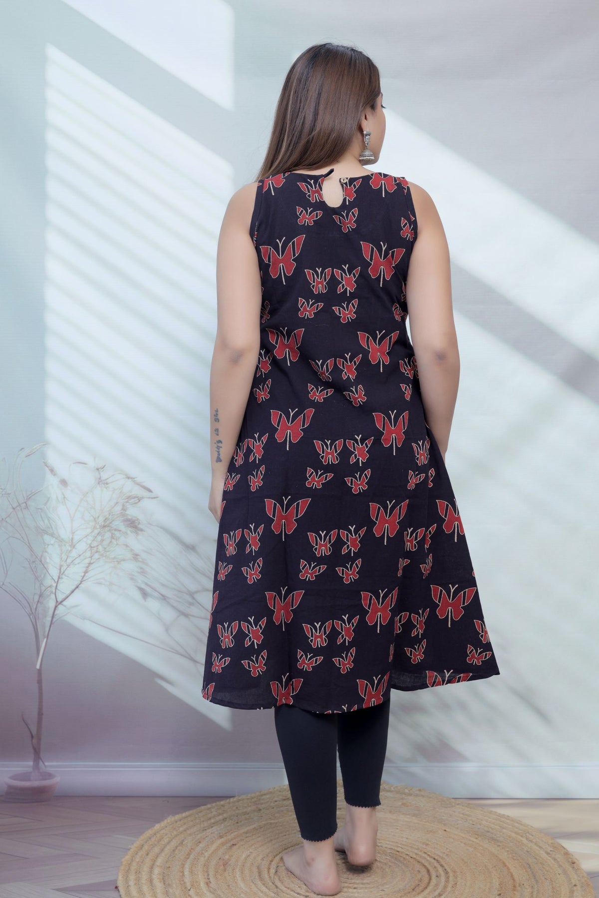 Baani Black Butterfly Cotton Kurti/One Piece