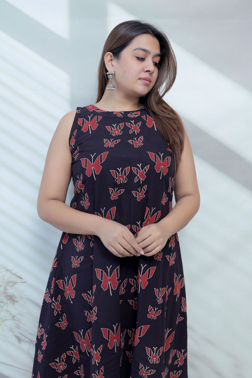 Baani Black Butterfly Cotton Kurti/One Piece