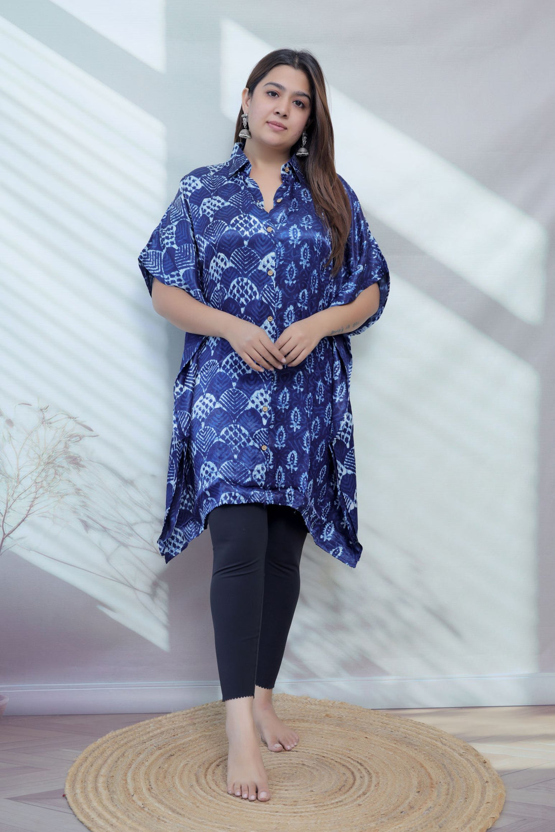 Ela Indigo Dabu Modal Silk Kaftaan