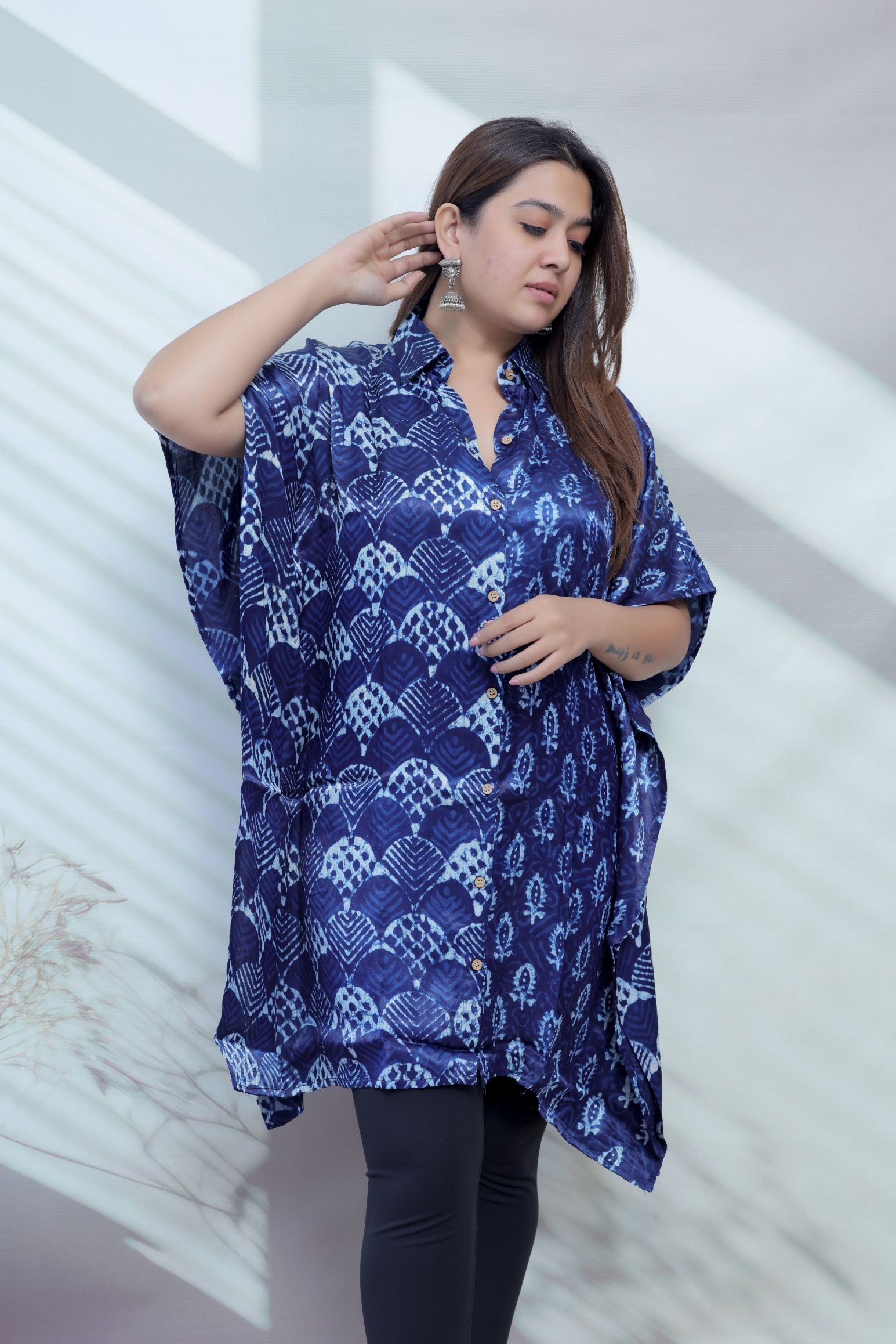 Ela Indigo Dabu Modal Silk Kaftaan