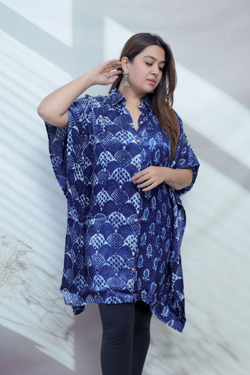 Ela Indigo Dabu Modal Silk Kaftaan