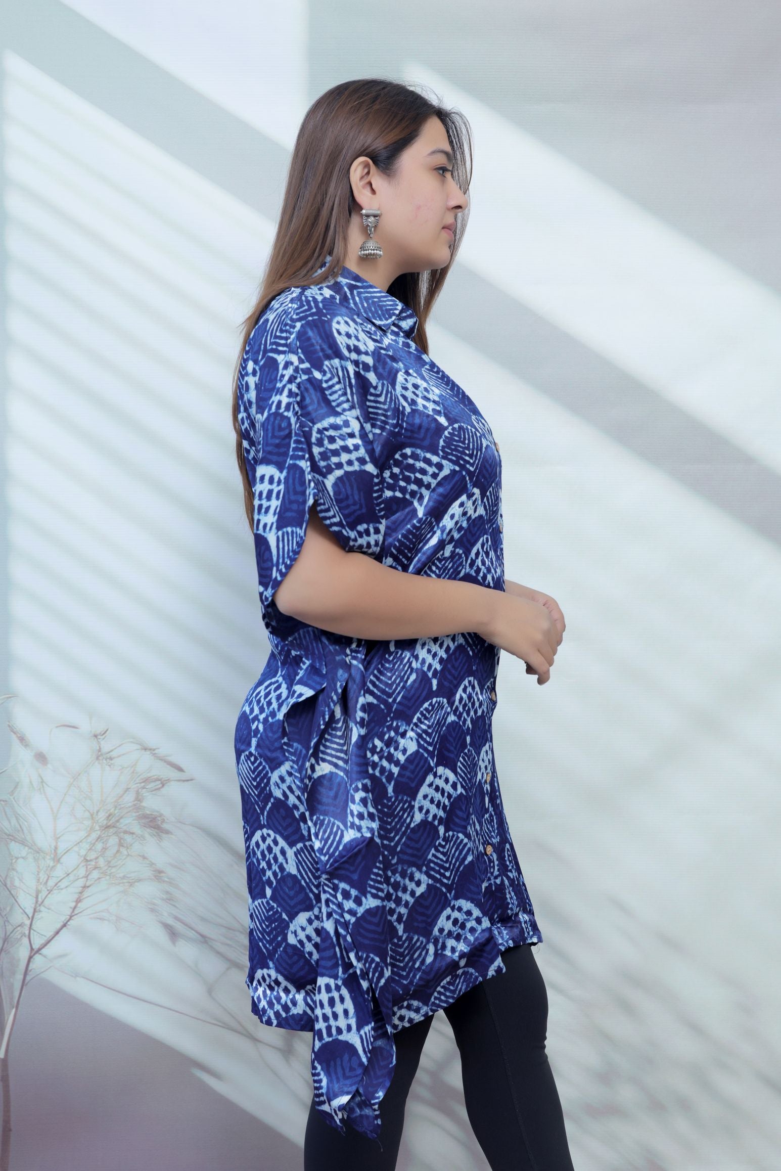 Ela Indigo Dabu Modal Silk Kaftaan