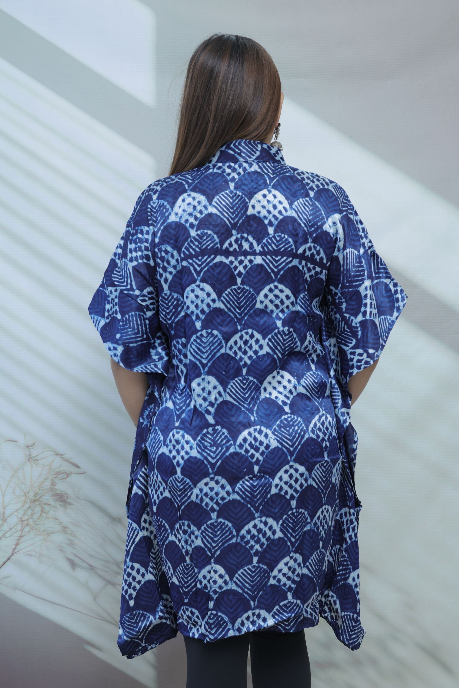 Ela Indigo Dabu Modal Silk Kaftaan
