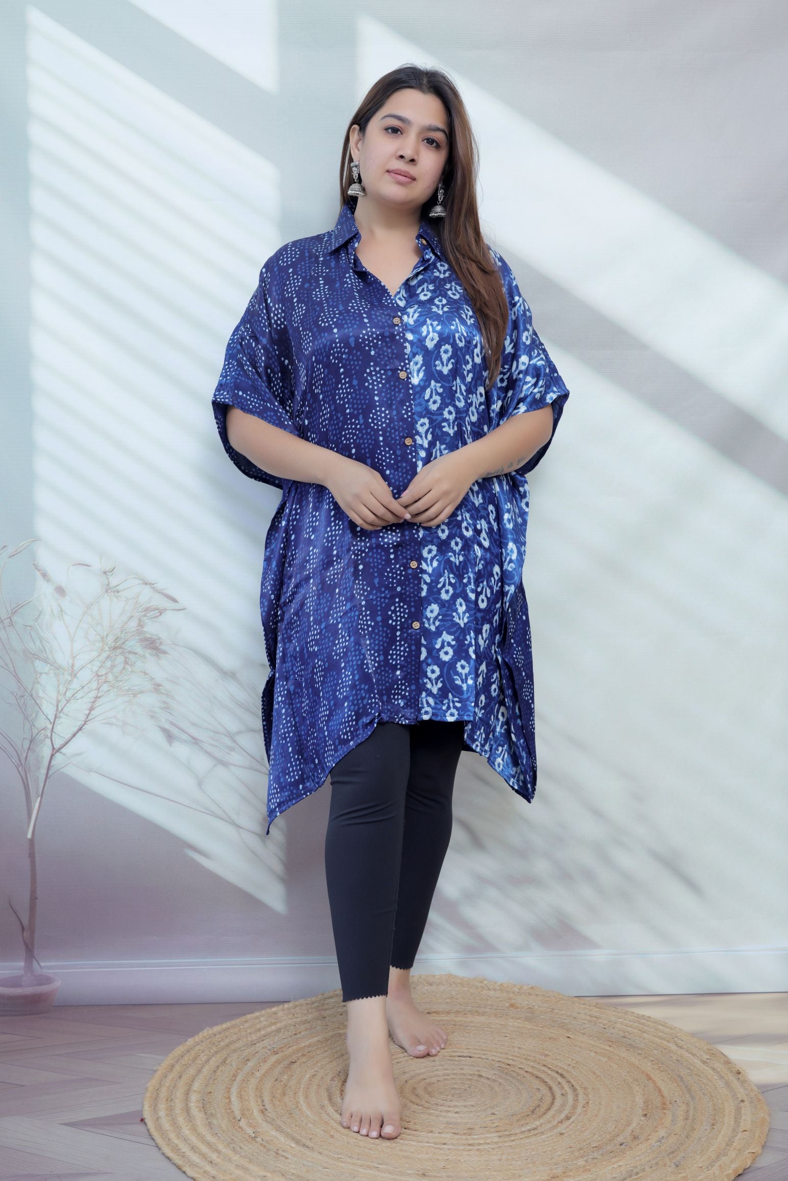 Ela Indigo Dabu Modal Silk Kaftaan
