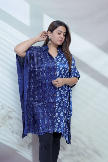 Ela Indigo Dabu Modal Silk Kaftaan