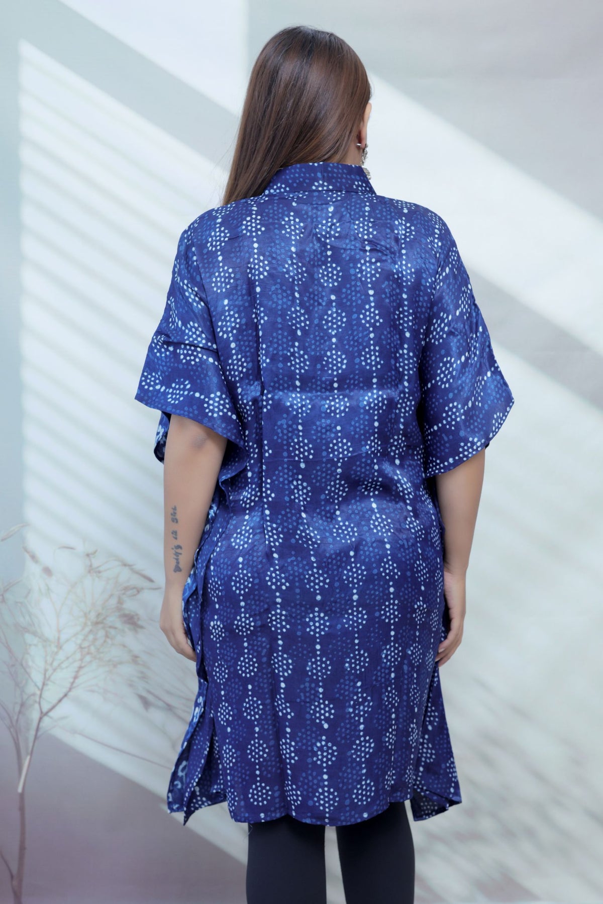Ela Indigo Dabu Modal Silk Kaftaan