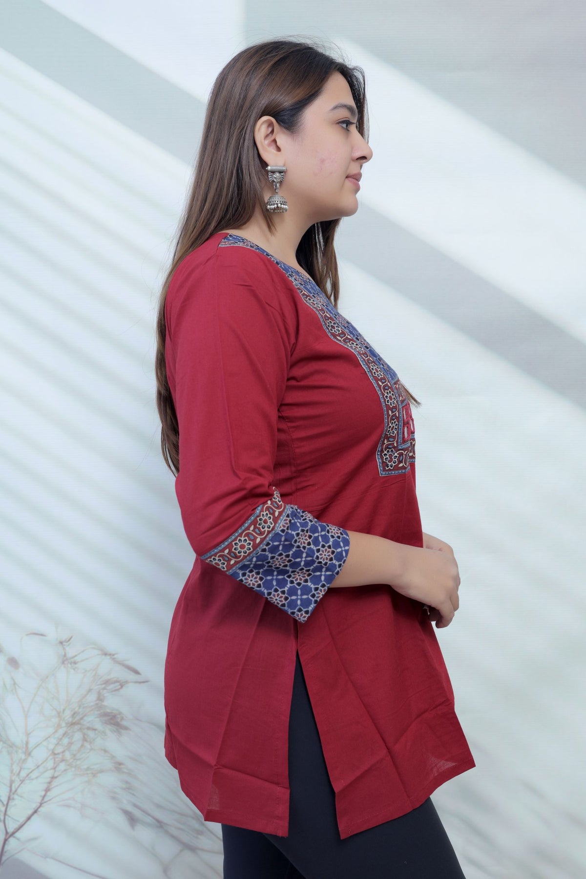Roop Plain Ajarakh Yoke Mirror Short Top