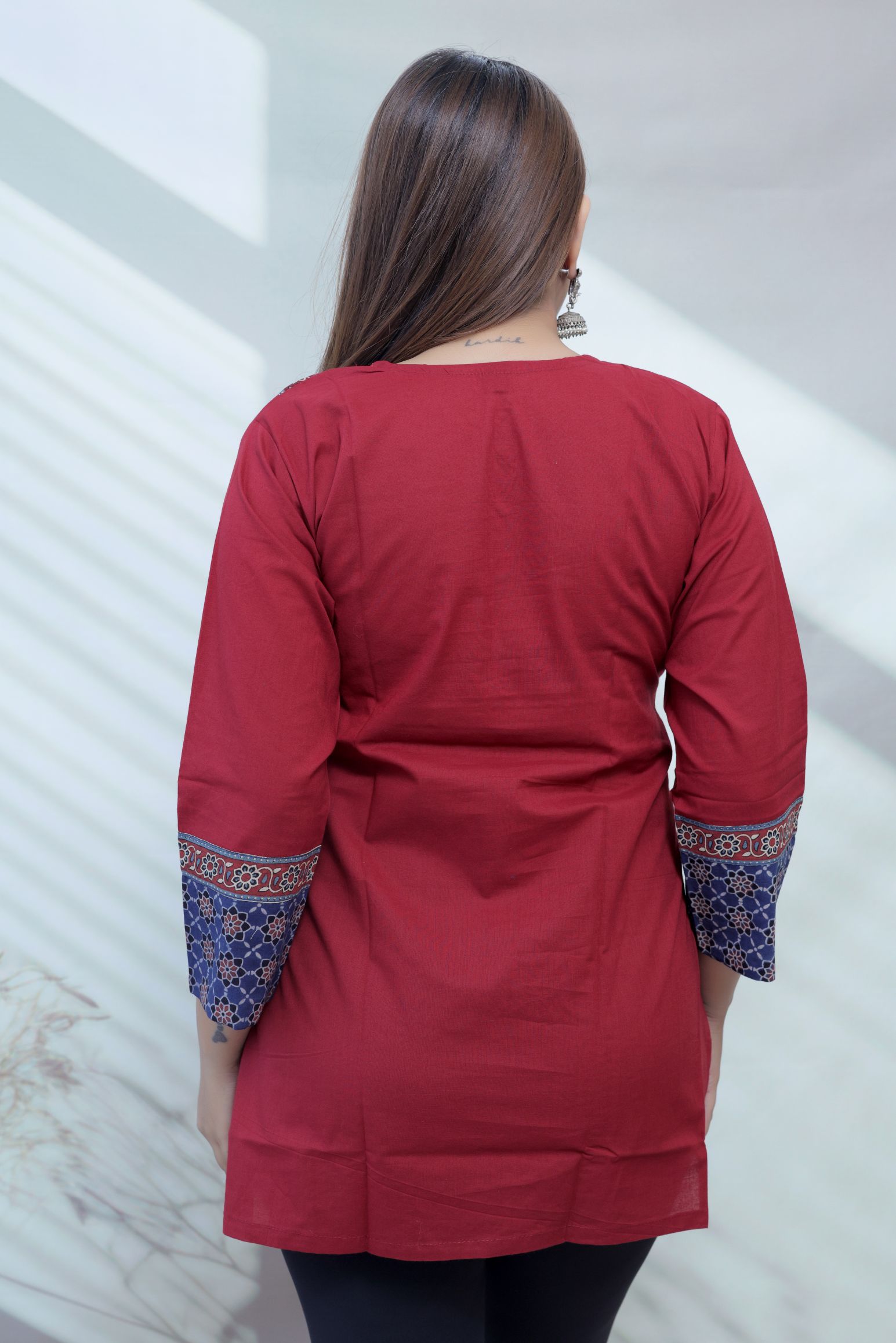 Roop Plain Ajarakh Yoke Mirror Short Top