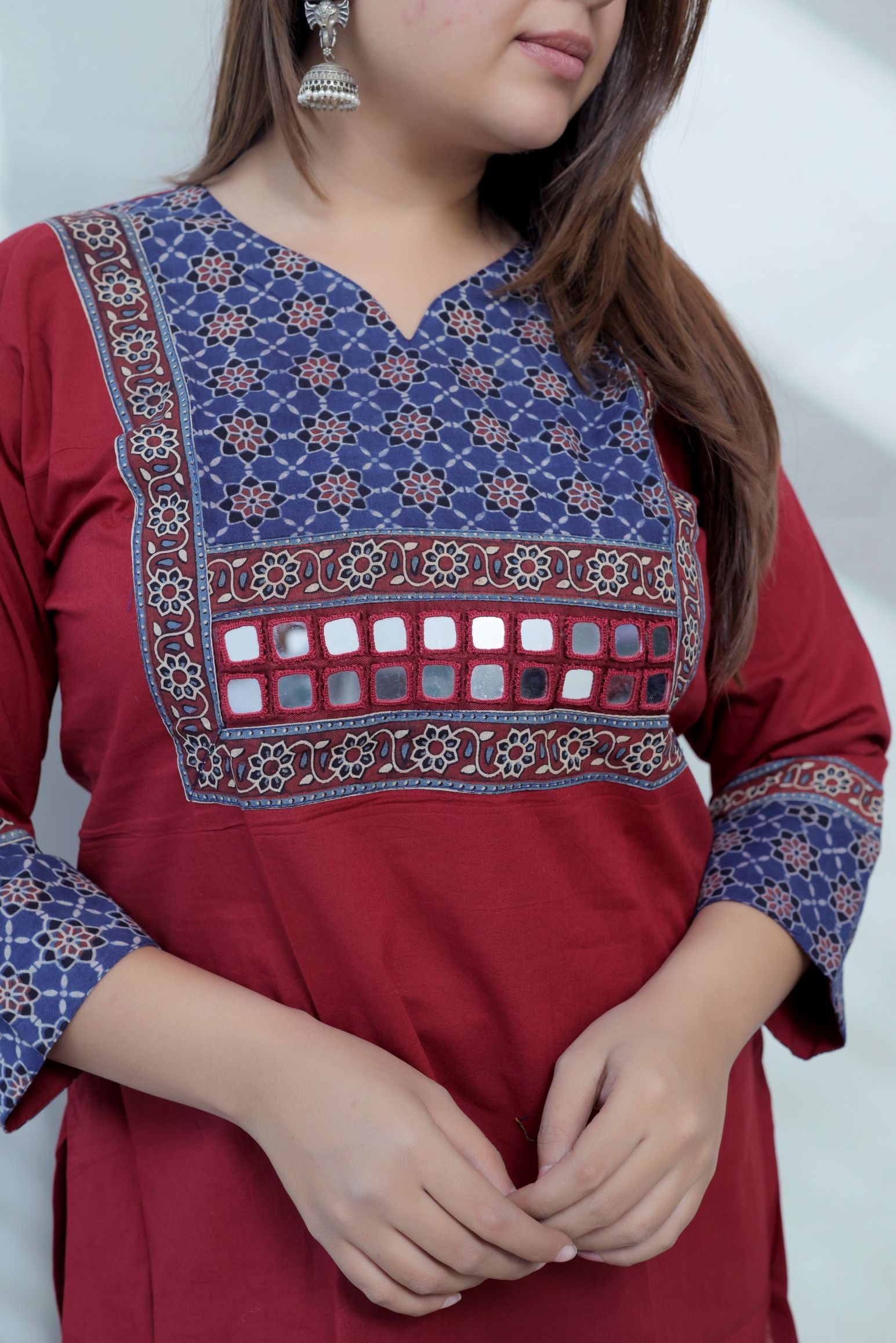 Roop Plain Ajarakh Yoke Mirror Short Top