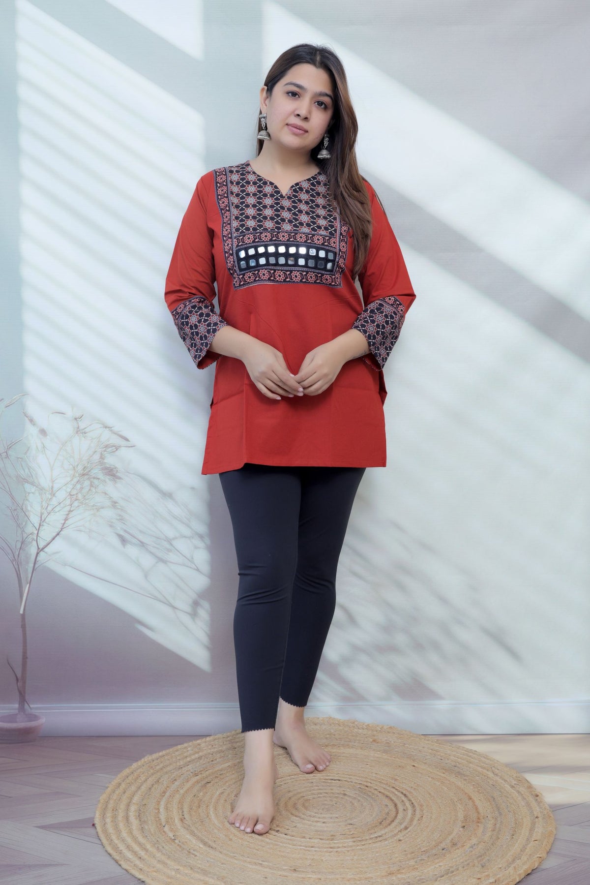 Roop Plain Ajarakh Yoke Mirror Short Top
