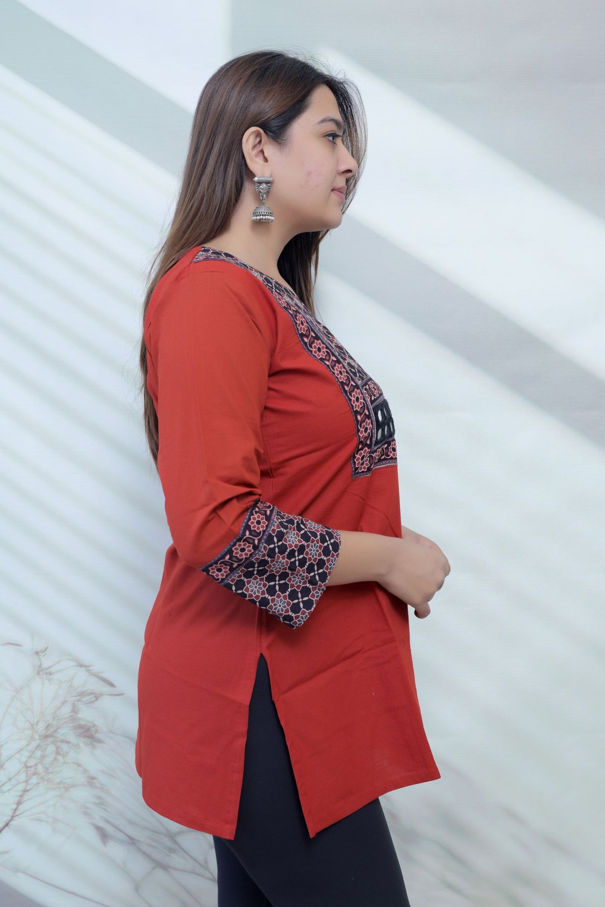 Roop Plain Ajarakh Yoke Mirror Short Top