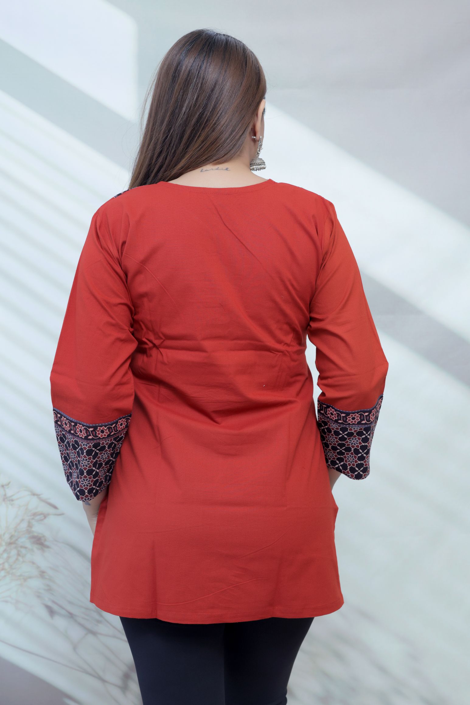 Roop Plain Ajarakh Yoke Mirror Short Top
