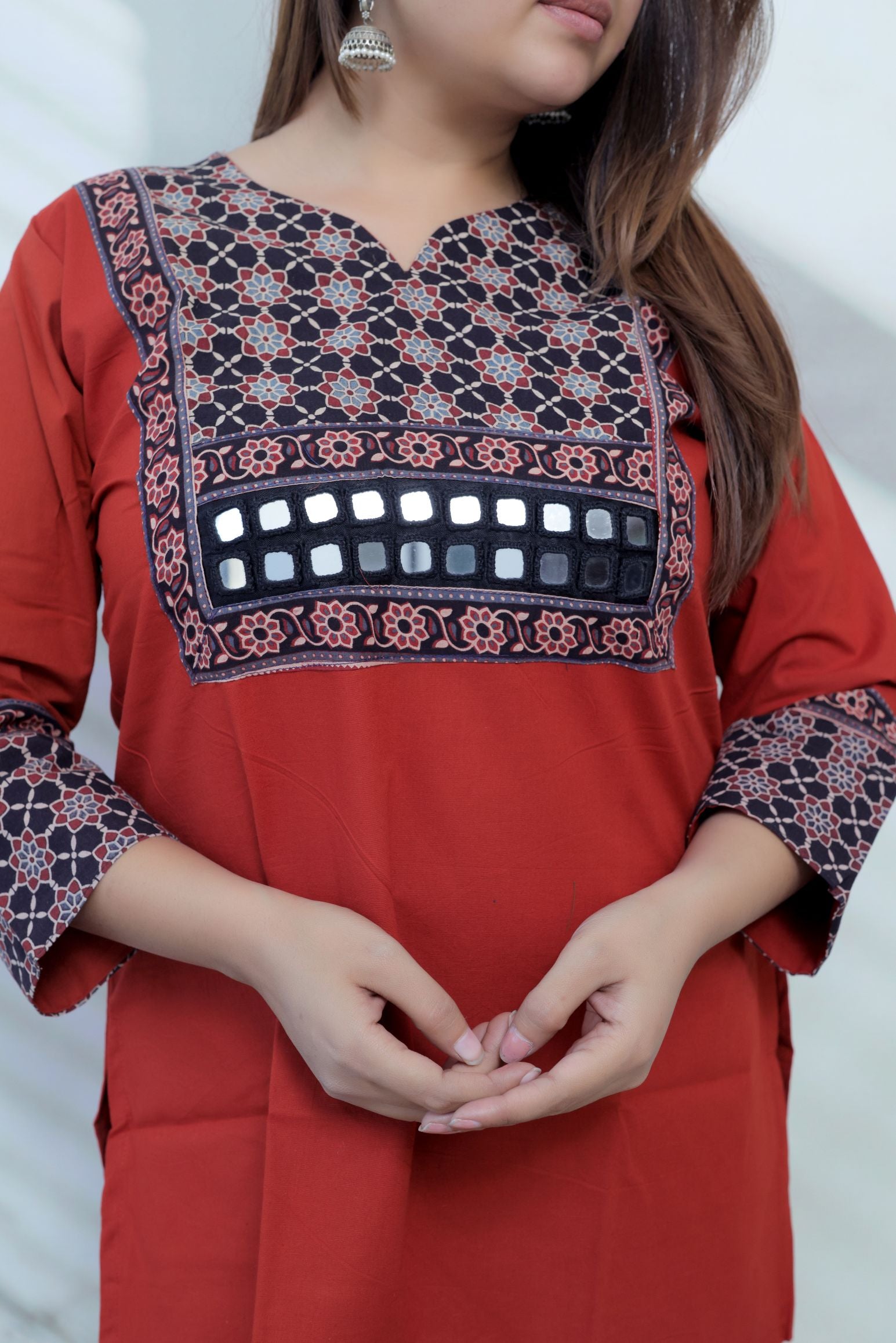 Roop Plain Ajarakh Yoke Mirror Short Top