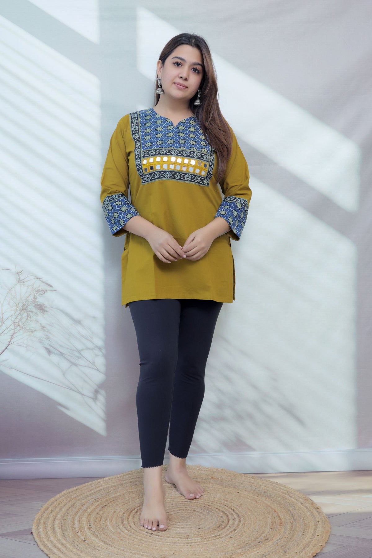 Roop Plain Ajarakh Yoke Mirror Short Top