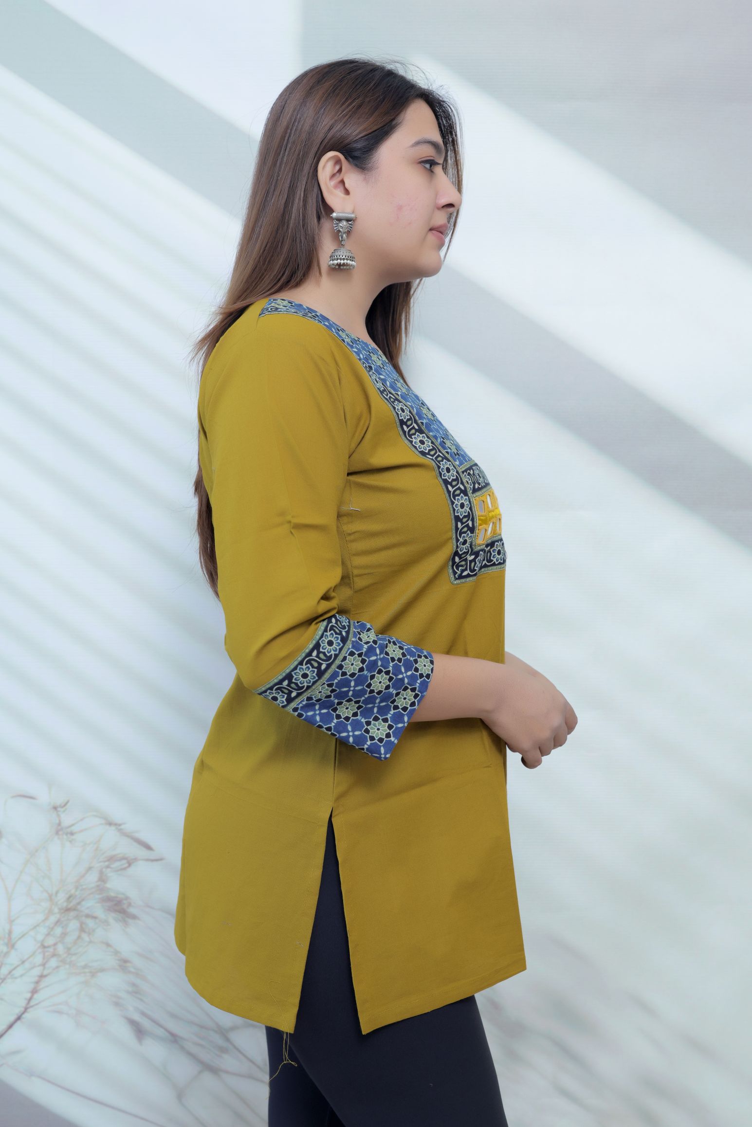 Roop Plain Ajarakh Yoke Mirror Short Top