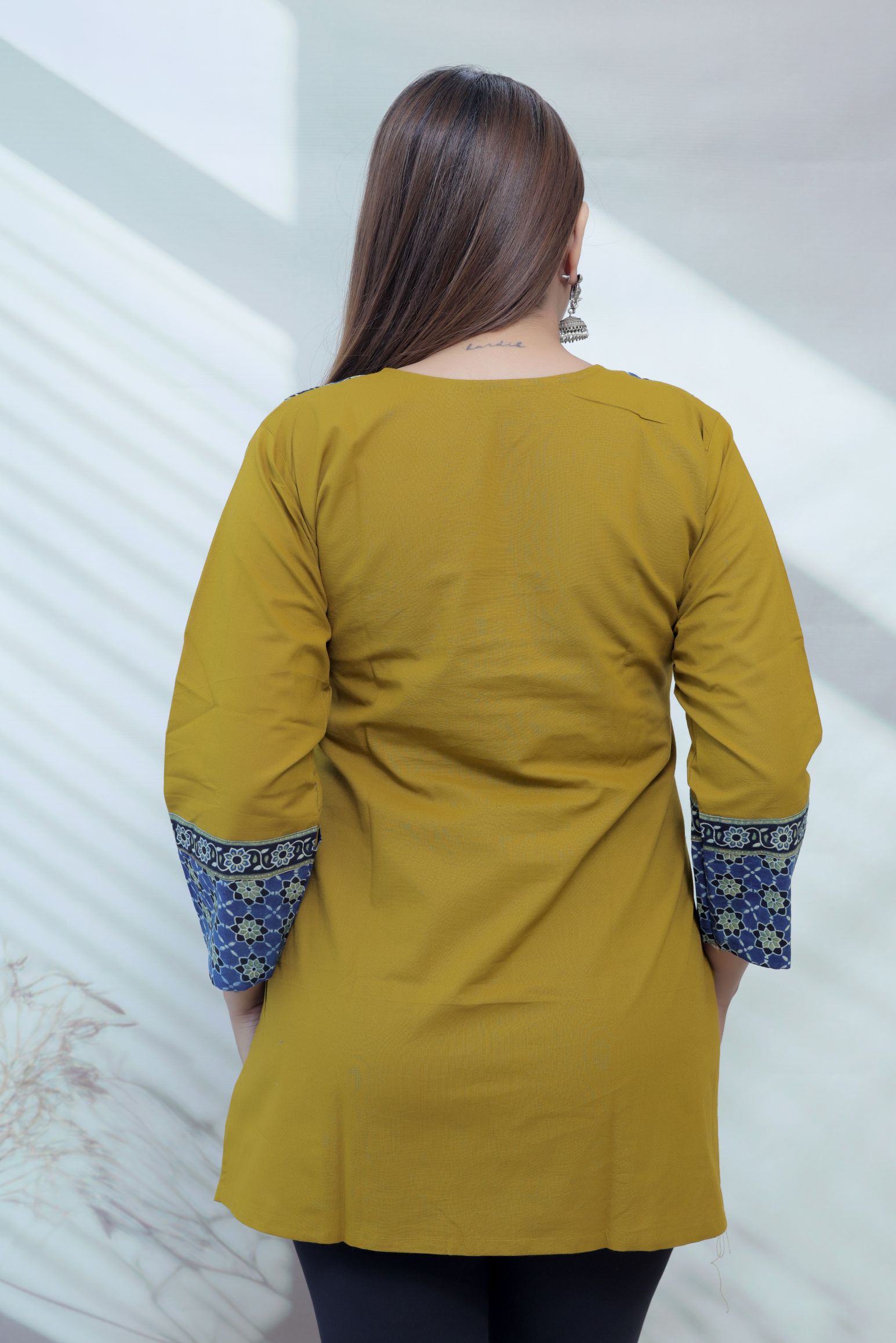 Roop Plain Ajarakh Yoke Mirror Short Top