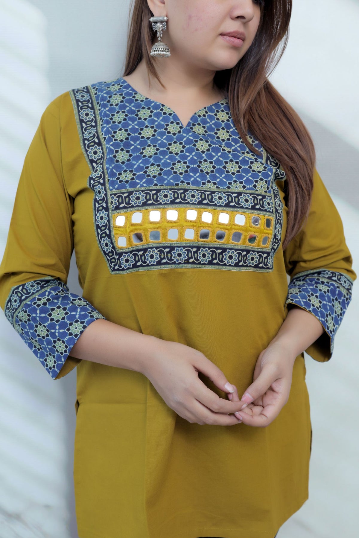 Roop Plain Ajarakh Yoke Mirror Short Top