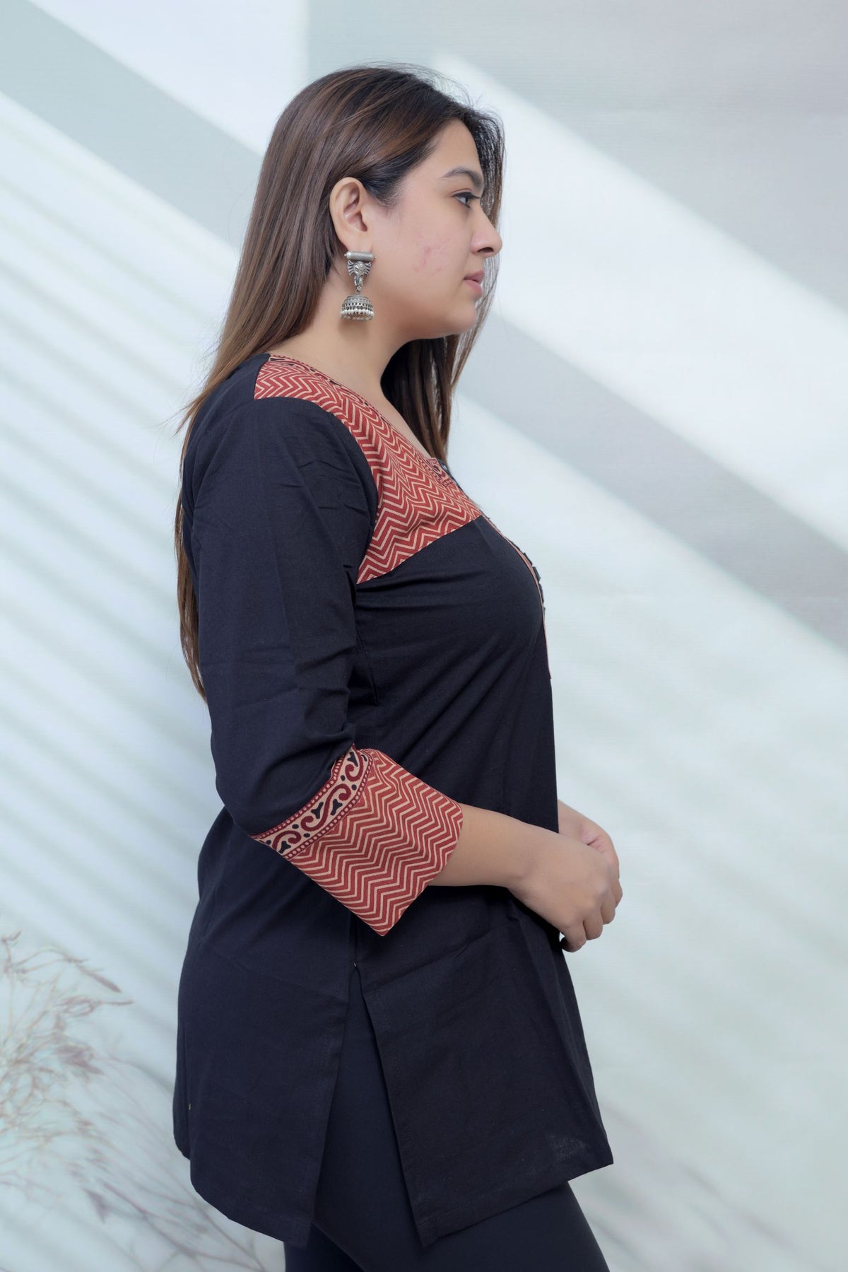 Bella Plain Ajarakh Yoke Mirror Short Top