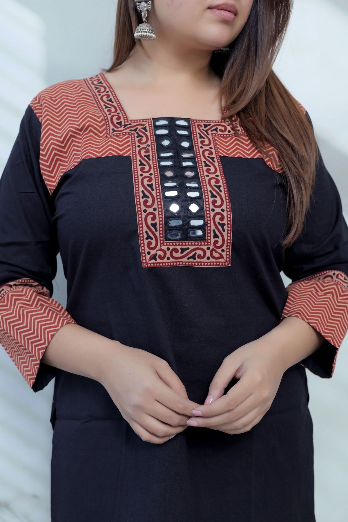 Bella Plain Ajarakh Yoke Mirror Short Top