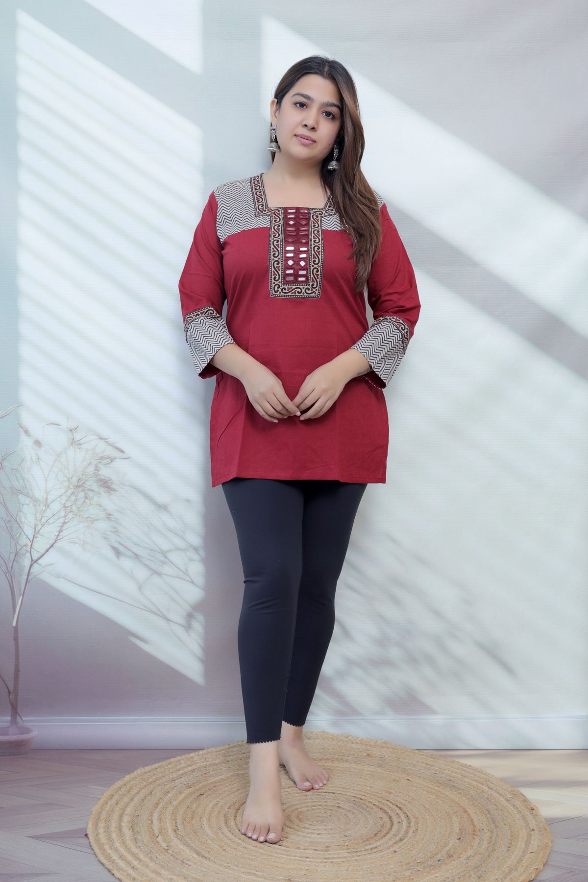 Bella Plain Ajarakh Yoke Mirror Short Top