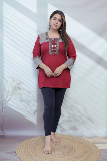 Bella Plain Ajarakh Yoke Mirror Short Top